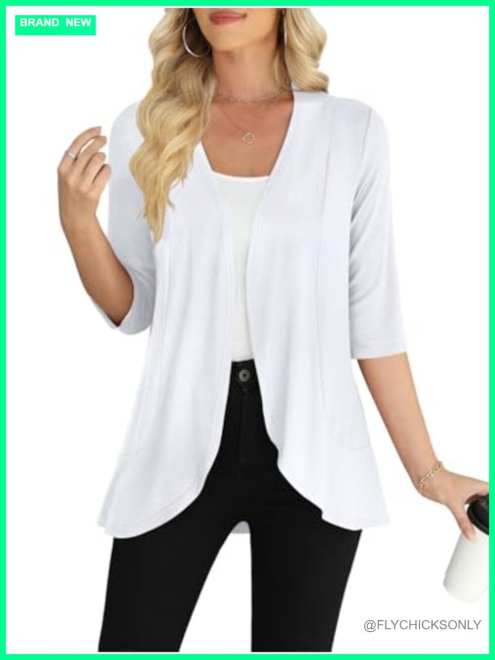 Womens Casual 3/4 Sleeve Cardigan Lightweight Soft Open Front S-4XL